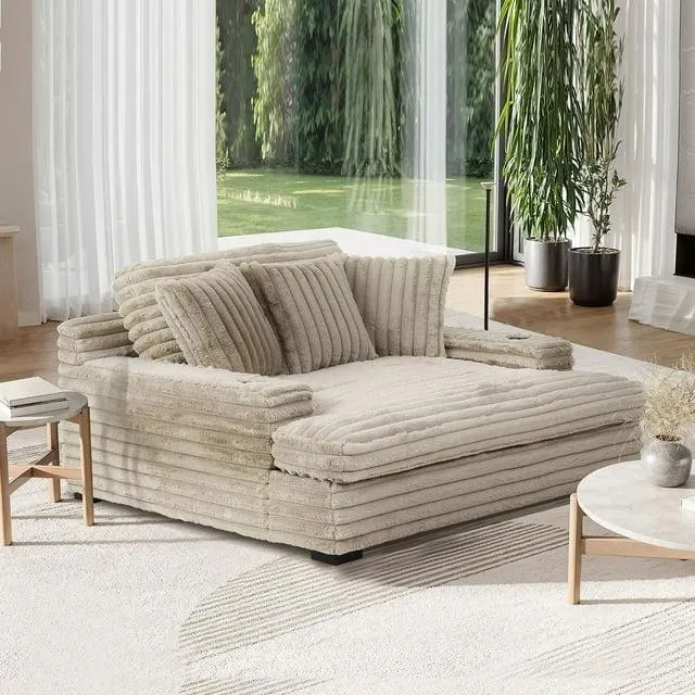 Oversized Cozy Chaise Lounger with Dual Cup Holders & USB/USB-C Charging Ports (65.5" x 64" x 37")