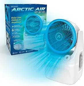 Arctic Air Ice Jet X3 Portable Air Cooler,Dual Mist Modes, Up to 8-Hour Cooling Time, 3-Speed Portable Cooler with Adjustable Airflow, USB C, LED Mood Light, Lightweight, Great for Home & Travel