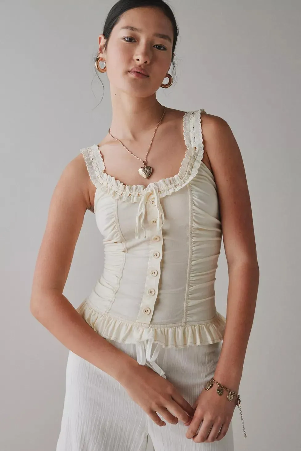 Kimchi Blue Aimee Ruffle Button-Front Corset Tank Top