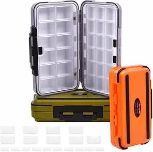 Waterproof Fishing Tackle Box 3 Pack, Double-Sided with 19 Adjustable Dividers, Leakproof Bait Storage Case for Trout Ultralight Fishing & Travel (Green, Orange, Gray)