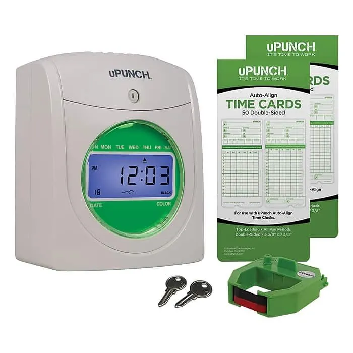 uPunch Electronic Non-Calculating Time Clock Punch Card System Bundle,