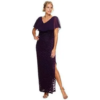 Womens Connected Apparel Chiffon Overlay Eyelash Maxi Dress
