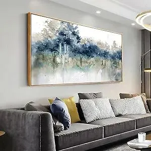 Wall Art Landscape Modern Wall Decor Canvas Painting Blue Ink Wall Art Large Artwork for Living Room Bedroom Office Home Decor 20"x40" with Framed