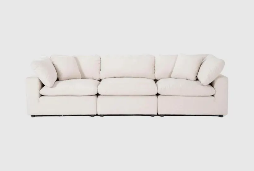 Zone Cream White Fabric 124" 3 Piece Modular Sofa | Armless | Loose Reversible Back