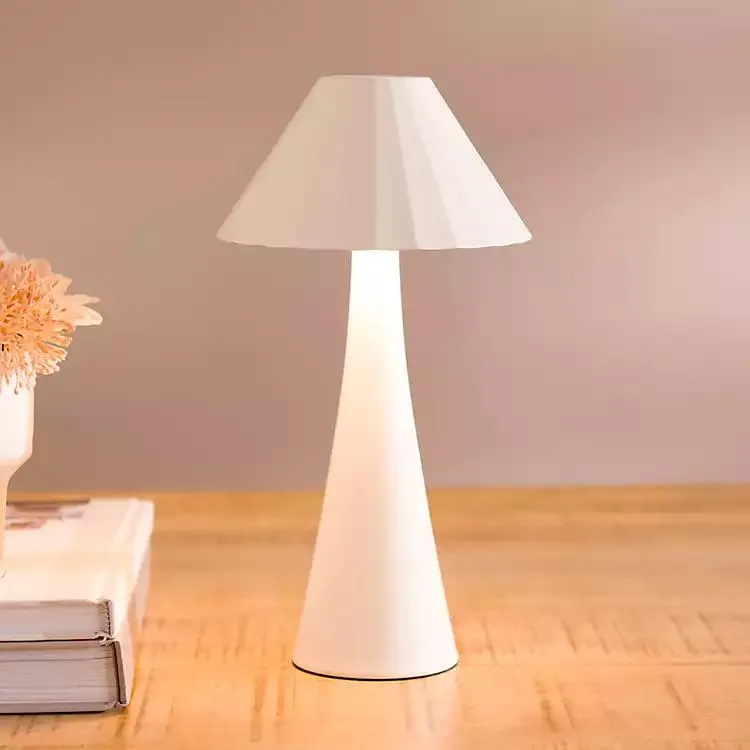 Ivory Metal Ribbed Rechargeable Touch Lamp