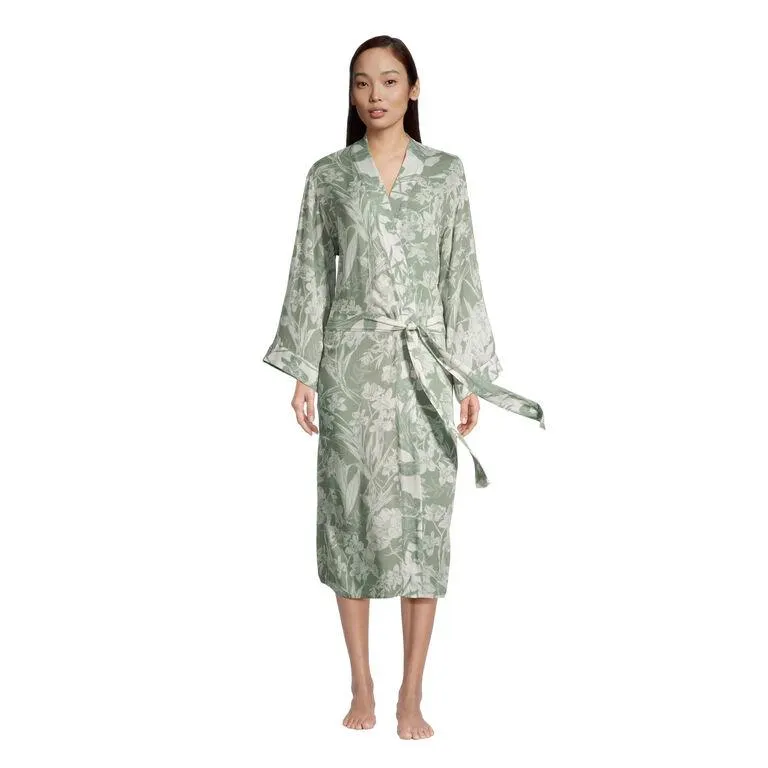 Mila Sage Green And Ivory Floral Robe