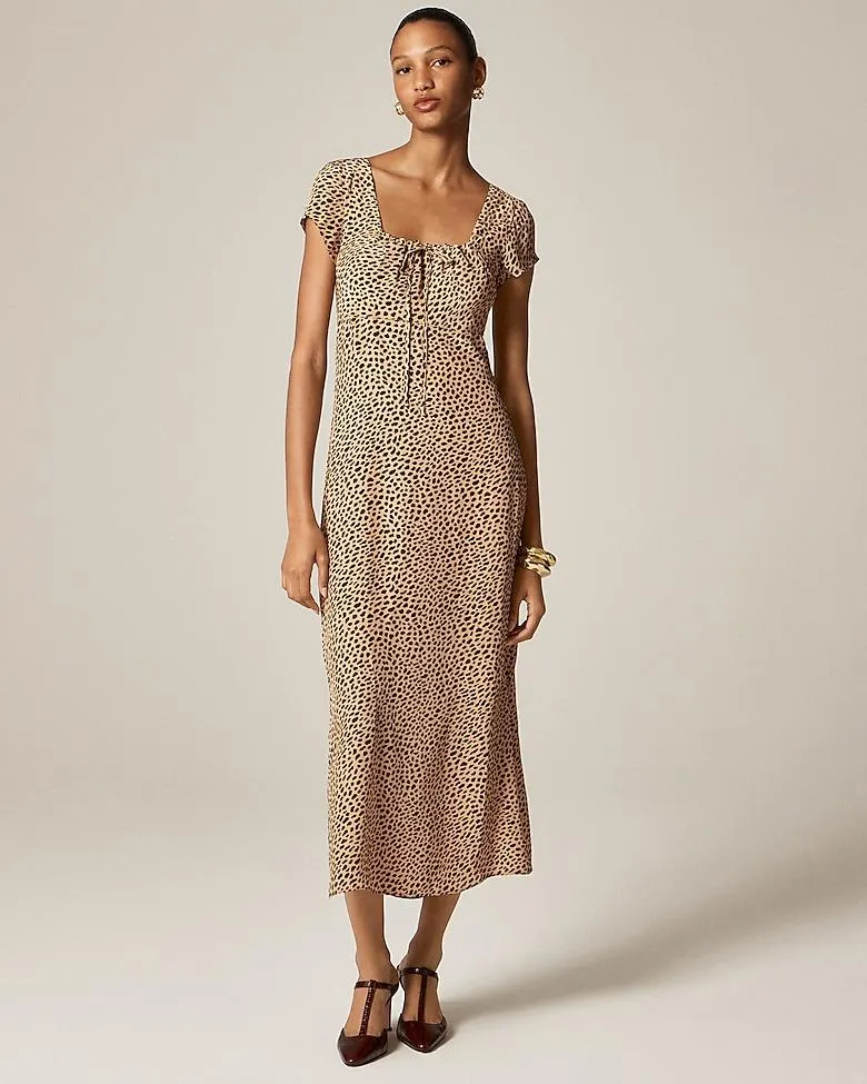 Squareneck slip dress in spot print