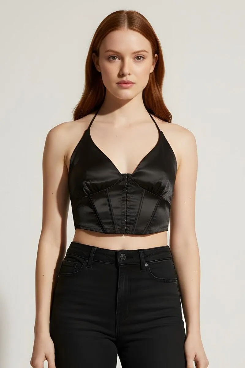 Satin Halter Corset Crop Top