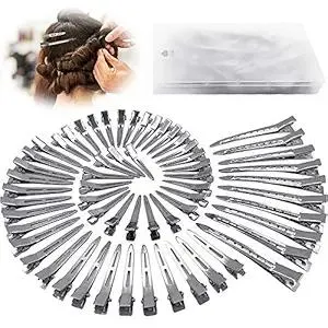 HiJeaton 60Pcs Metal Duck Billed Hair Clips for Women Styling Sectioning, Silver Hair Pins for Long Hair, Alligator Curl Loc Clips for Thick Hair Roller, Salon, Bows DIY