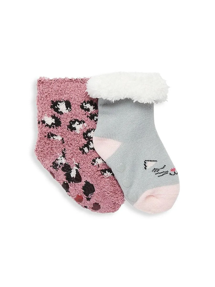 Capelli of New York 2 Pack Sweet Kitty Slipper Sock & Cozy Sock with Grippers