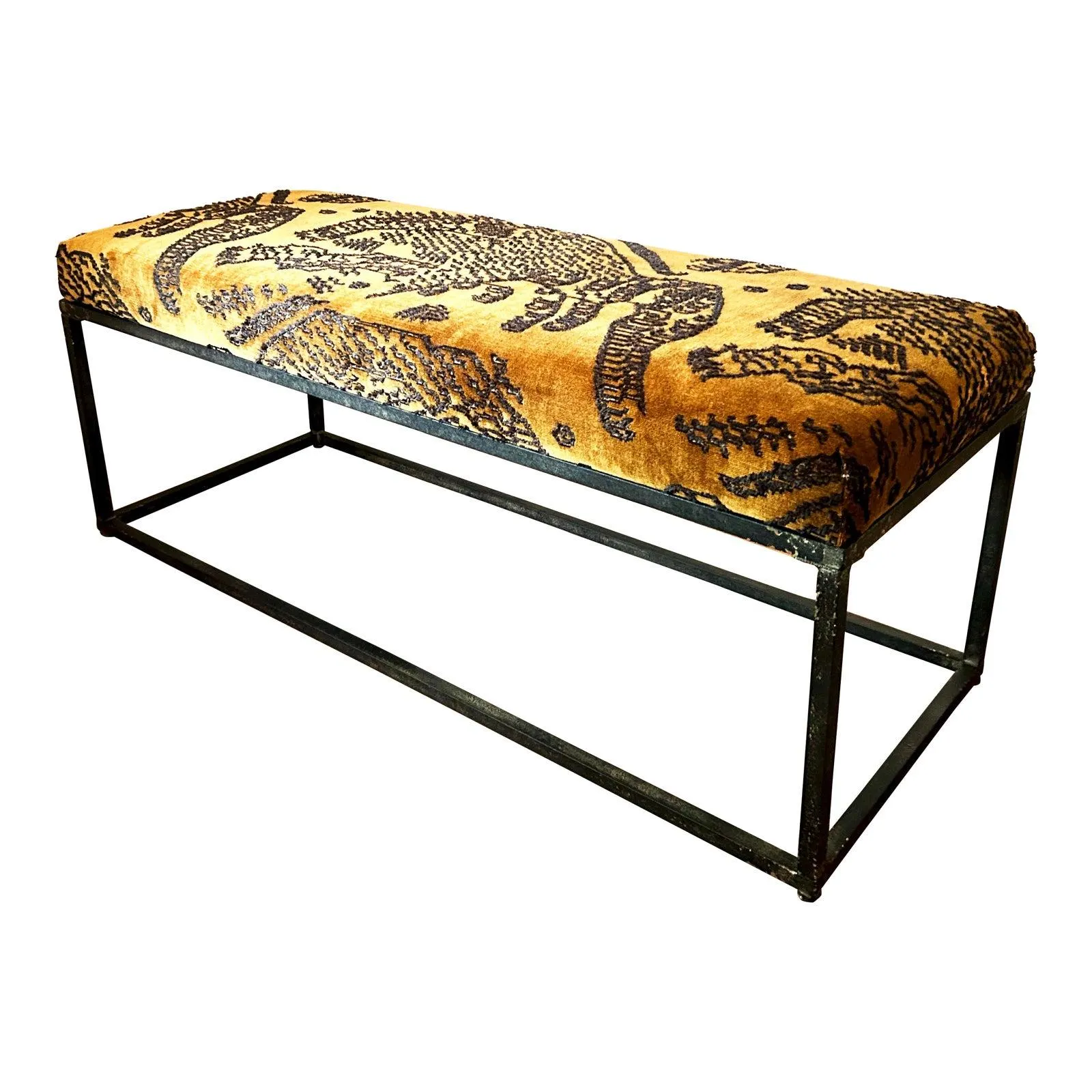 Dedar Tiger Mountain in Fauve Upholstered Black Metal Bench