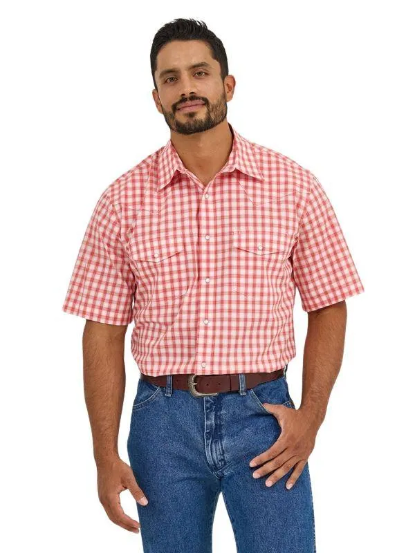 Wrangler Mens Orange and Red Wrinkle Resist Short Sleeve Shirt