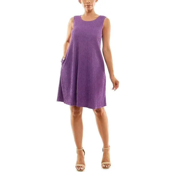 Womens Nina Leonard Sleeveless Knit Texture Trapeze Shift Dress