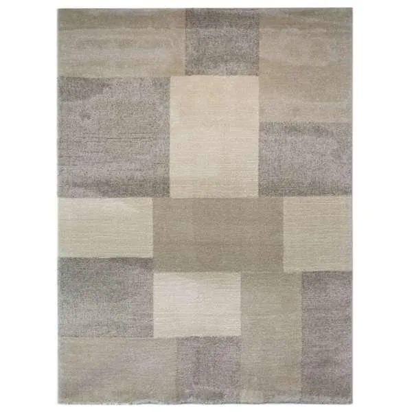 (A444) Siroc Neutral Blocks Area Rug, 5x7