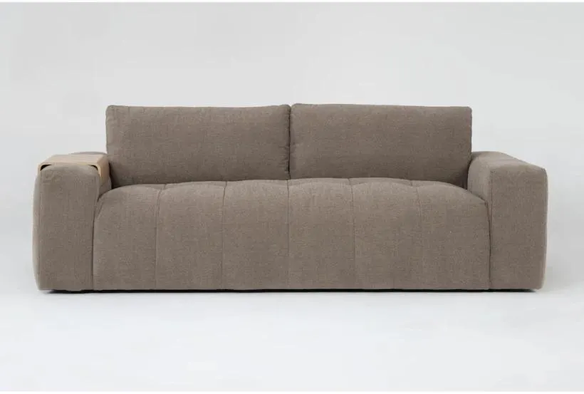 Amallo Mocha Brown Fabric 102" Sofa with Tray | Tufted