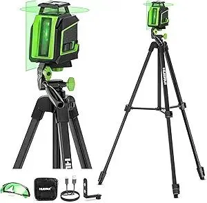 Huepar 360° Laser Level with Tripod 60in, 82Ft - 165Ft Self Leveling Laser Level with Pulse Mode, 3 Brightness Levels Rechargeable Li-ion Battery Green Line Laser Leveler Tool for DIY Indoor Project