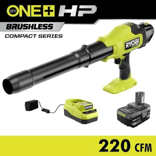 ONE+ HP 18V Brushless Cordless 220 CFM 140 MPH Compact Leaf Blower with 4.0 Ah Battery & Charger