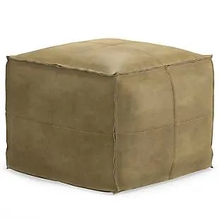 Simpli Home Sheffield Square Ottoman in Distressed Leather