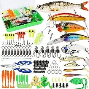Fishing Lures Tackle Box Bass Kit, Including Animated Lure,Crankbaits,Spinnerbaits,Soft Plastic Worms, Topwater Lures,Hooks,Saltwater & Freshwater Fishing Gear for Bass,Trout, Salmon.
