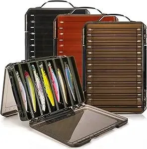 3 Pack Double Sided Fishing Lure Boxes, 14 Compartments Fishing Tackle Organizer with 2 Buckle, Plastic Clear Storage Case, Visible Hard Bait Container for Jewelry Beads Earring Hook(3 Color)