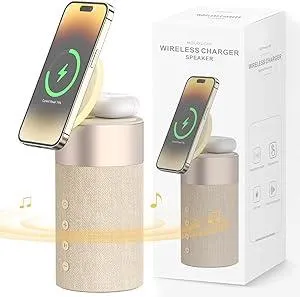 COLSUR Bluetooth Speaker, Magnetic Wireless Charger, Bluetooth Speakers with Night Light, 2 in 1 Wireless Charging Station for iPhone 16/15/14/13/12 Series, AirPods Pro/3/2(Gift Ideal)