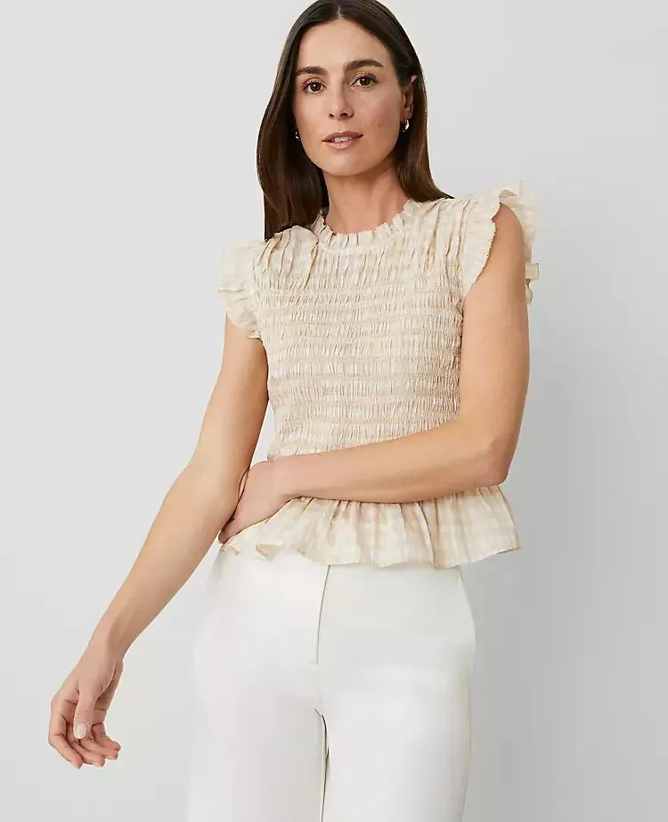 Plaid Smocked Ruffle Tank Top