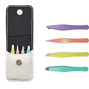 Best Mini Eyebrow Tweezers Set - Professional Stainless Steel Tweezers for Travel, Best Precision Tweezers for Eyebrows - Great Precision for Facial Hair Removal, Portable for Outdooring (White)