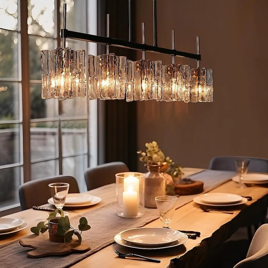 LNC Tucana 5-Light Polished Gold and Black Artistic Gray Glass Modern/Contemporary Ribbed Glass Linear LED Large Hanging Pendant Light