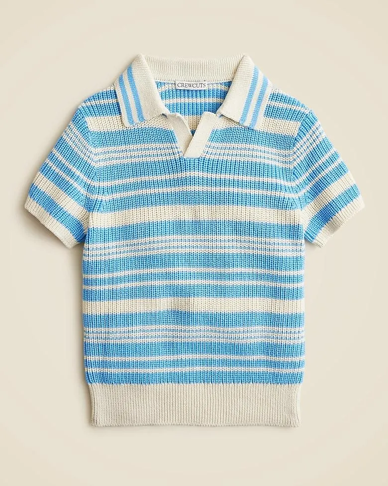 Kids' short-sleeve johnny-collar sweater-polo in stripe