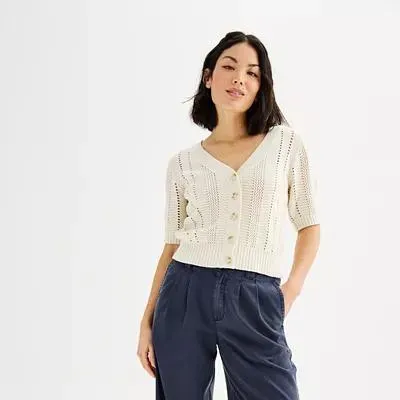 Women's Sonoma Goods For Life® Short Sleeve Crochet V-Neck Cardigan