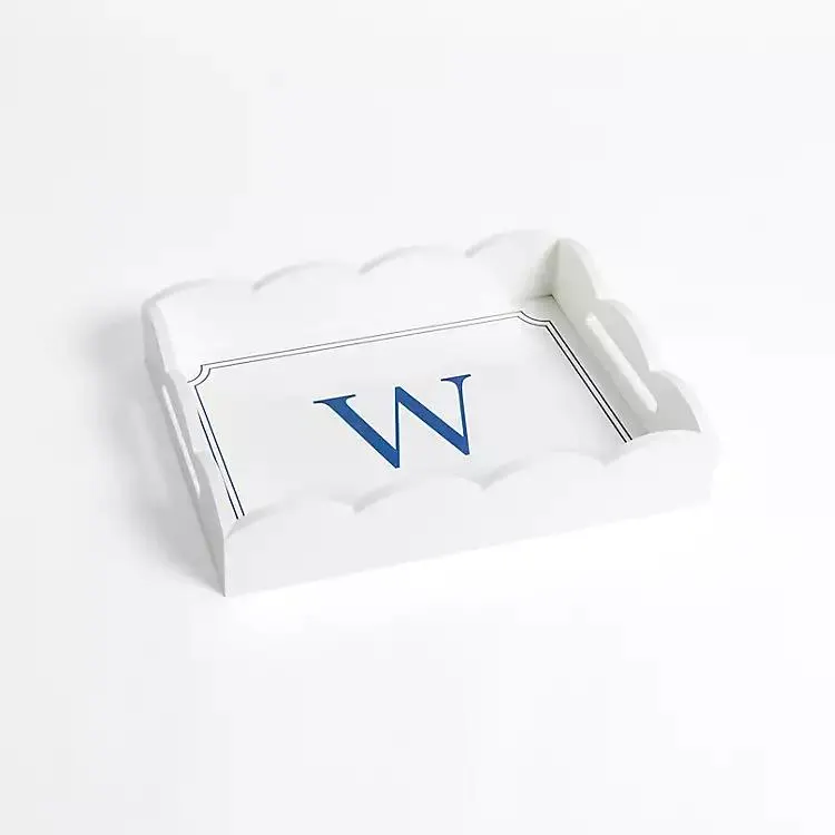 White Monogram W Scalloped Tray