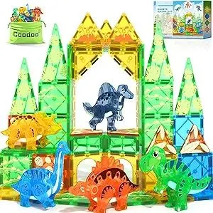 Dinosaur Toys Magnetic Tiles 3D Movable Dinos for Kids 3-5 5-7 Toddler Outdoor Sensory Toys, STEM Educational Magnetic Blocks for 3+ Years Old Boys Girls Kids Toy