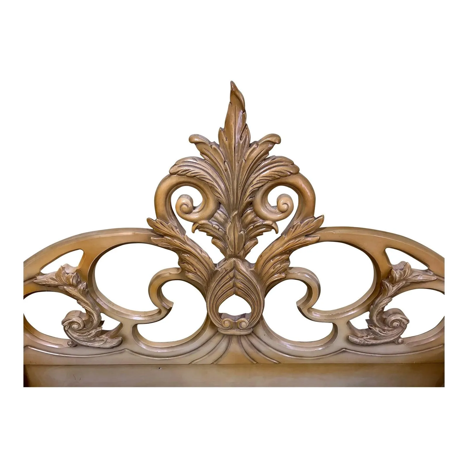 Last Chance! Vintage 1960's/1970s Usa Made French County Provincial Cabriole Head Board and Bed Frame (White Gold)