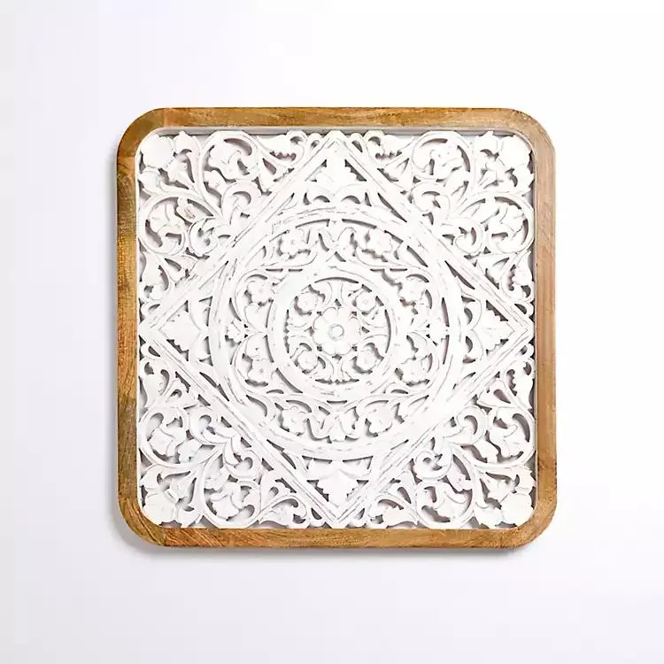 White Floral Carved Wood Wall Plaque