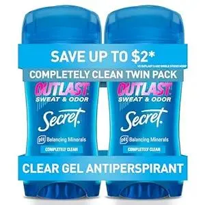 Secret Outlast Antiperspirant Deodorant for Women, 72hr Sweat & Odor Protection, PH Balancing Minerals, Clear Gel, Completely Clean Scent, 2.6 oz (Pack of 2)