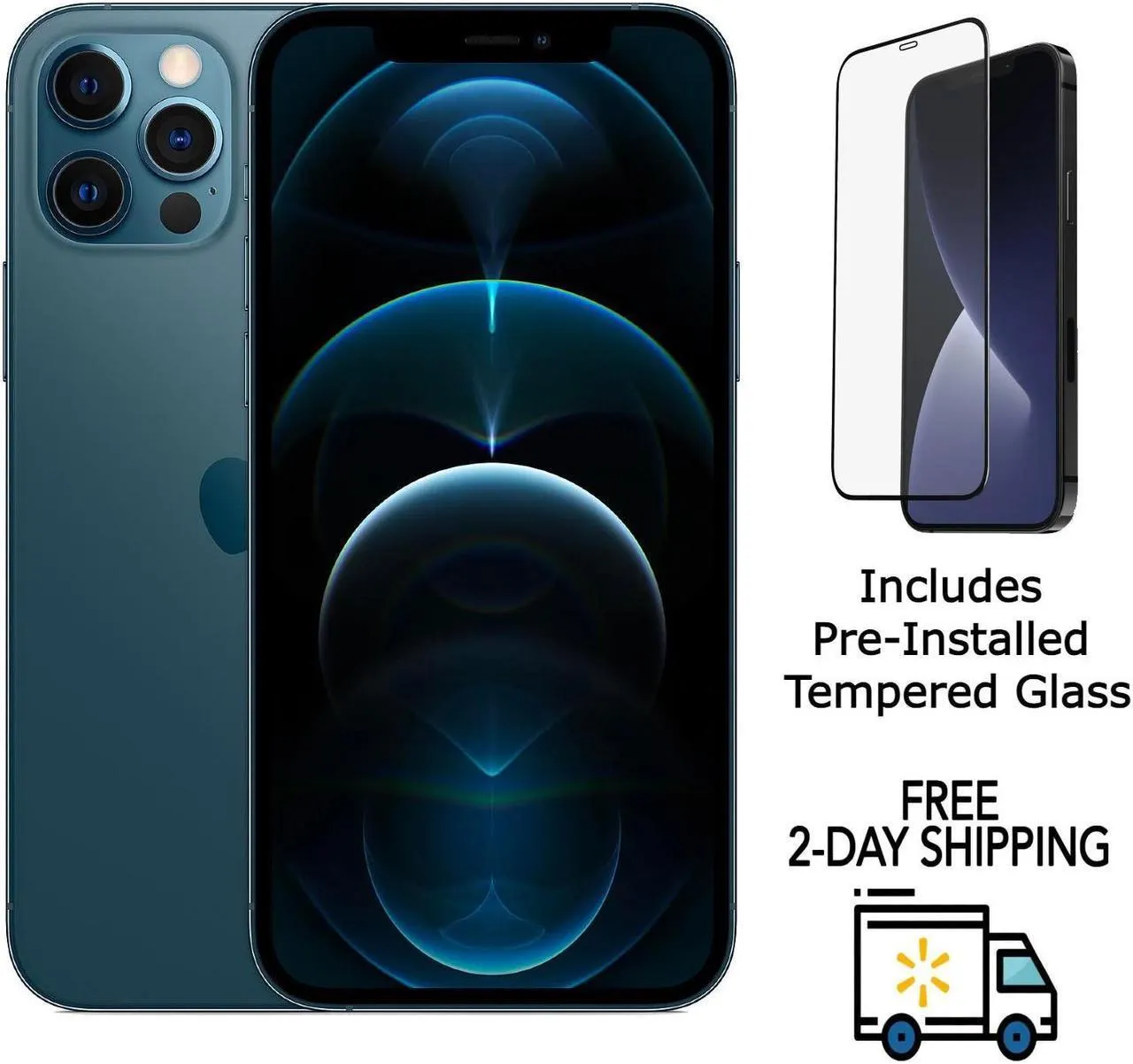 Apple iPhone 12 Pro A2341 (Fully Unlocked) 128GB Pacific Blue (Grade A) w/ Pre-Installed Tempered Glass