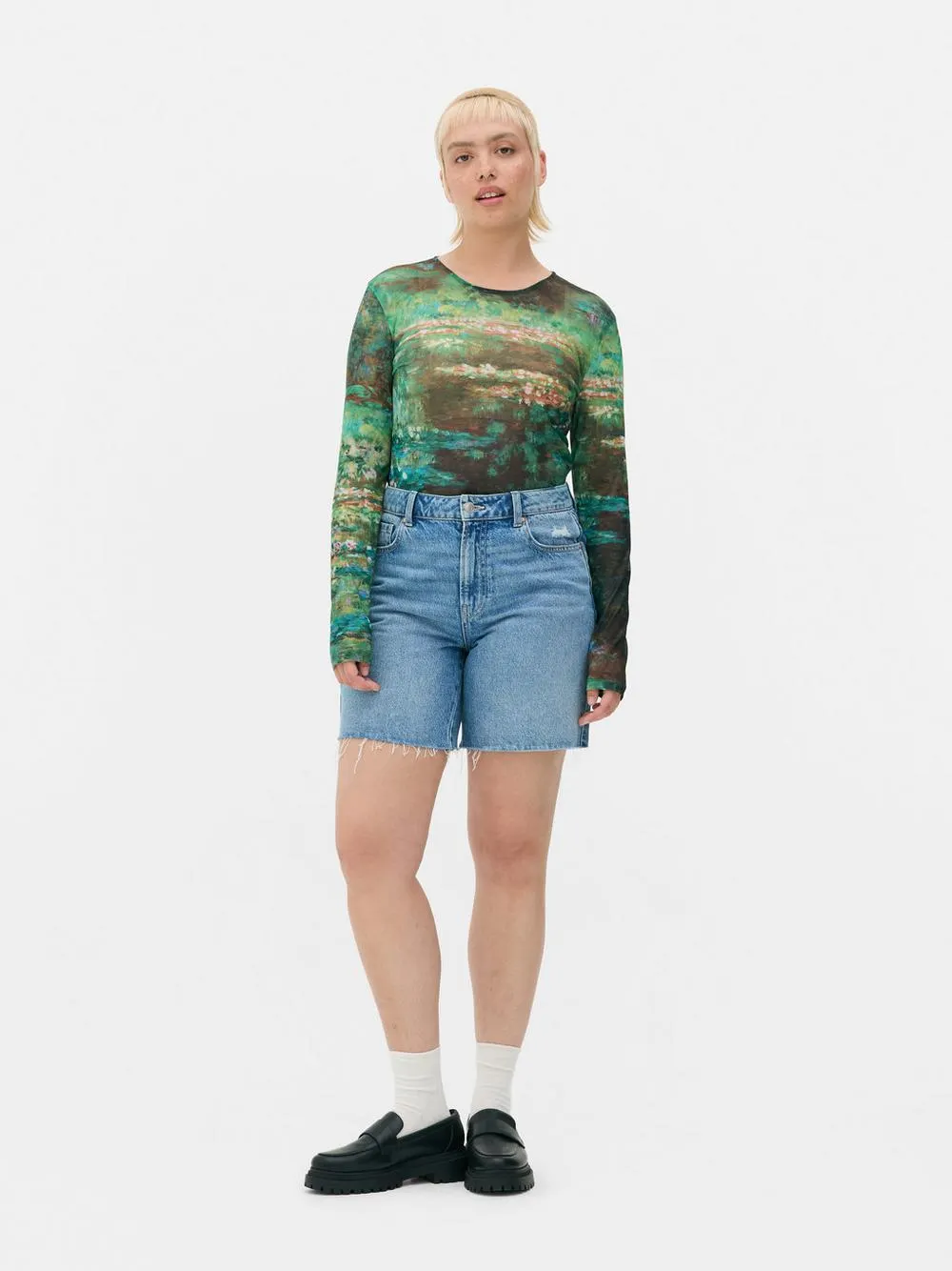 Abstract Long Sleeve Mesh Top
