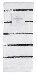 Set of 3 Striped Terry Kitchen Towels - Black