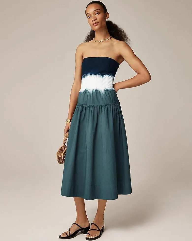Strapless drop-waist dress in dip-dye