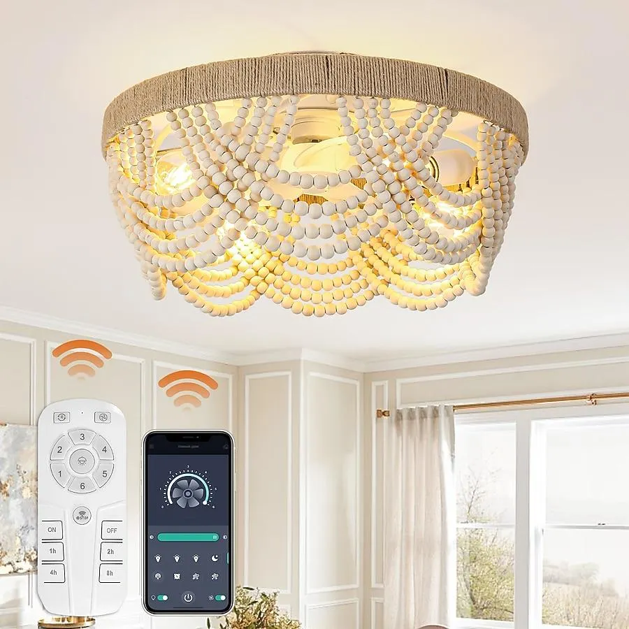 Matrix Decor 19.7-in Flush Mount Smart White with White Blades Fandelier Ceiling Fan With Light 5 -Blade )