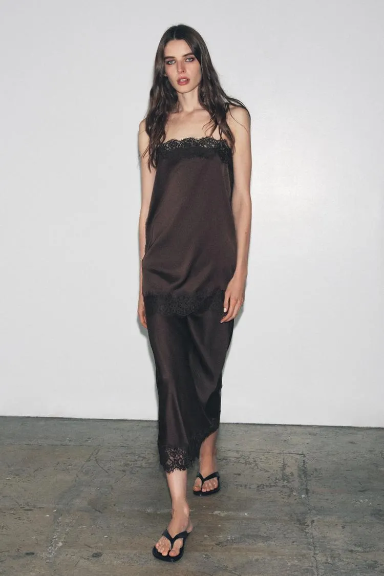 SATIN EFFECT LACE SKIRT ZW COLLECTION