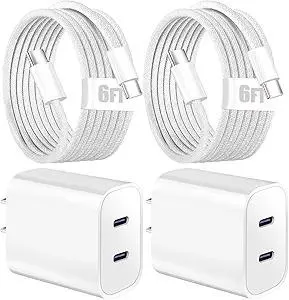 iPhone 16 15 Charger Fast Charging,6FT Woven USB C Charger Fast Charging Cord,2Pack Dual Port USB C Chargers Block,Double Type C Chargers for iPhone 16 Pro Max/16 Pro/16/16e,15 ProMax/15 Plus,iPad Pro