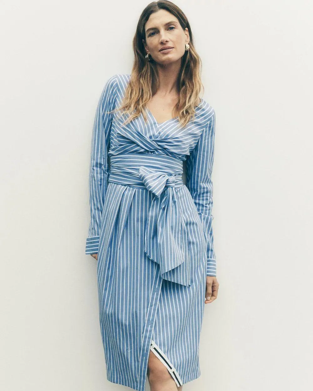 Poplin Twist-Front Midi Shirt Dress