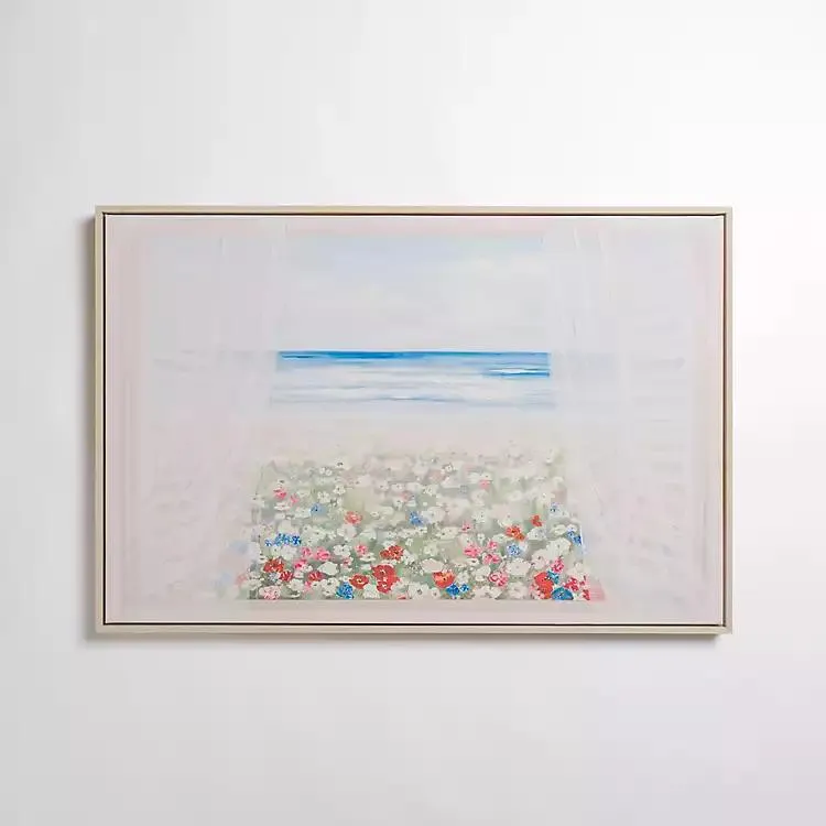 Window with a Beach View Framed Canvas Art Print