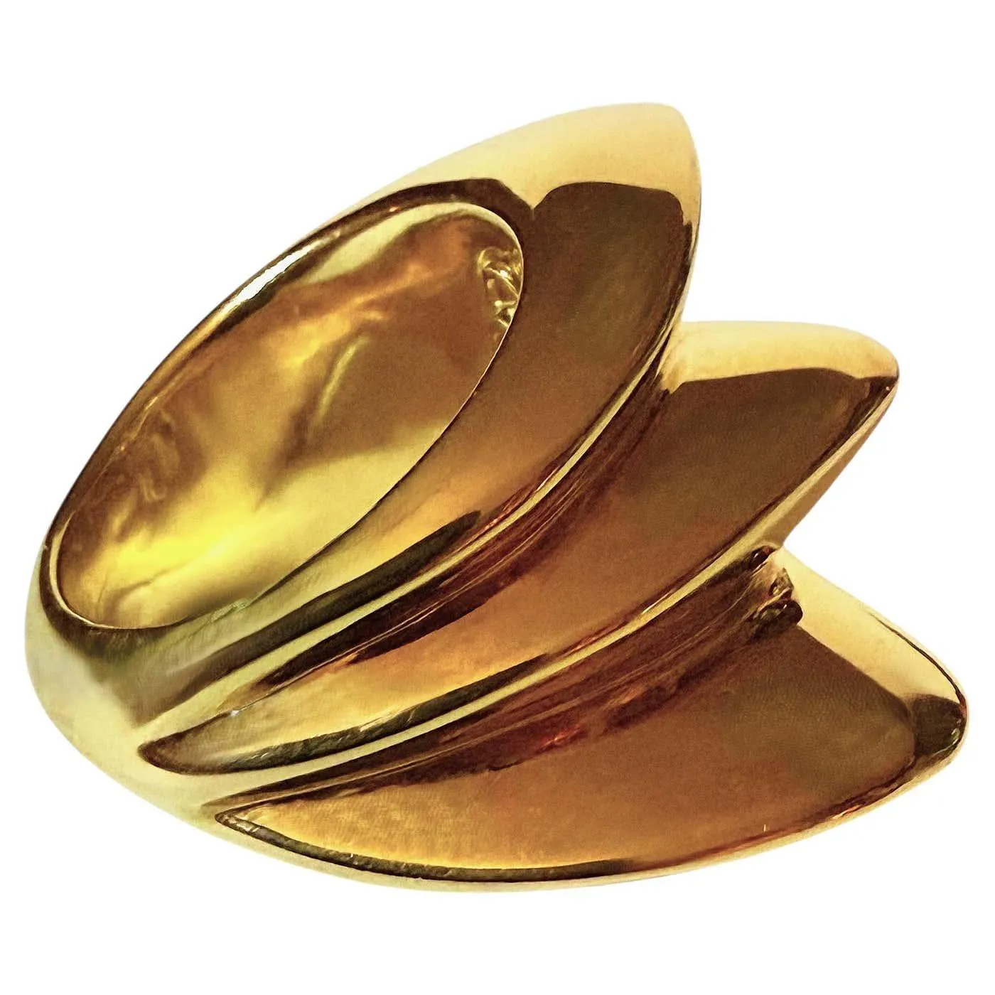 Italian Designed 14k Yellow Gold Chubby Architectural Style Ring Size 6