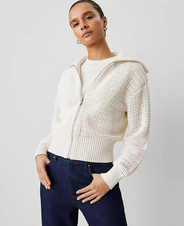 Weekend Collection Open-Stitch Bomber Jacket