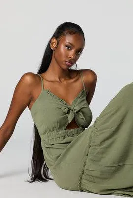 Self Tie Cut Out Tiered Maxi Dress