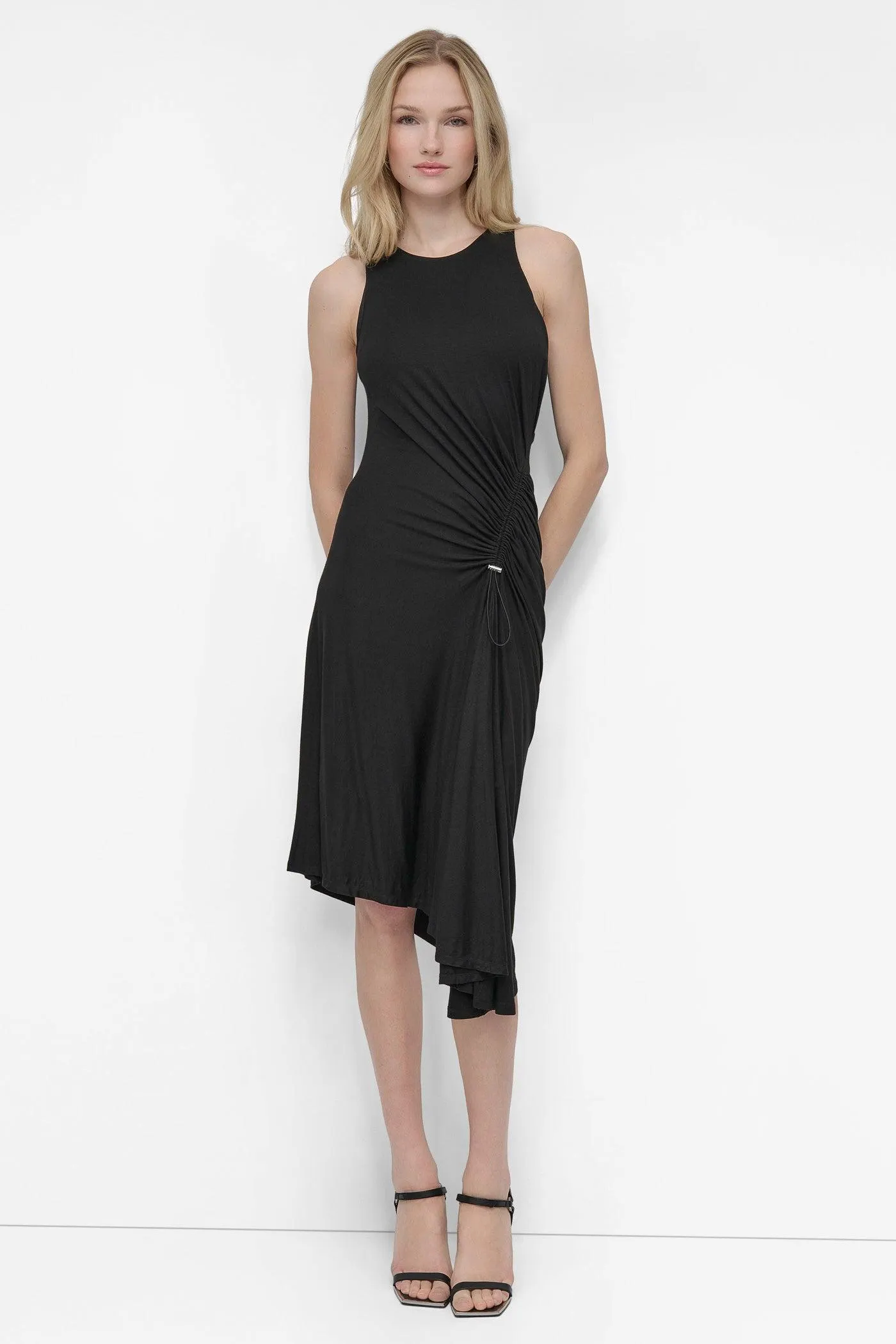 ASYMMETRIC FIT & FLARE MIDI DRESS