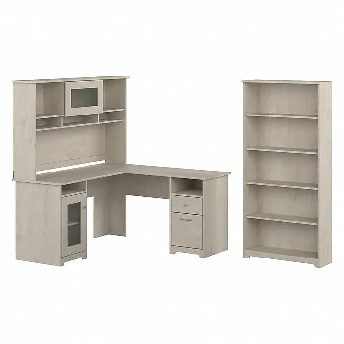 Bush Furniture Cabot 60" L-Shaped Desk with Hutch and 5-Shelf Bookcase,