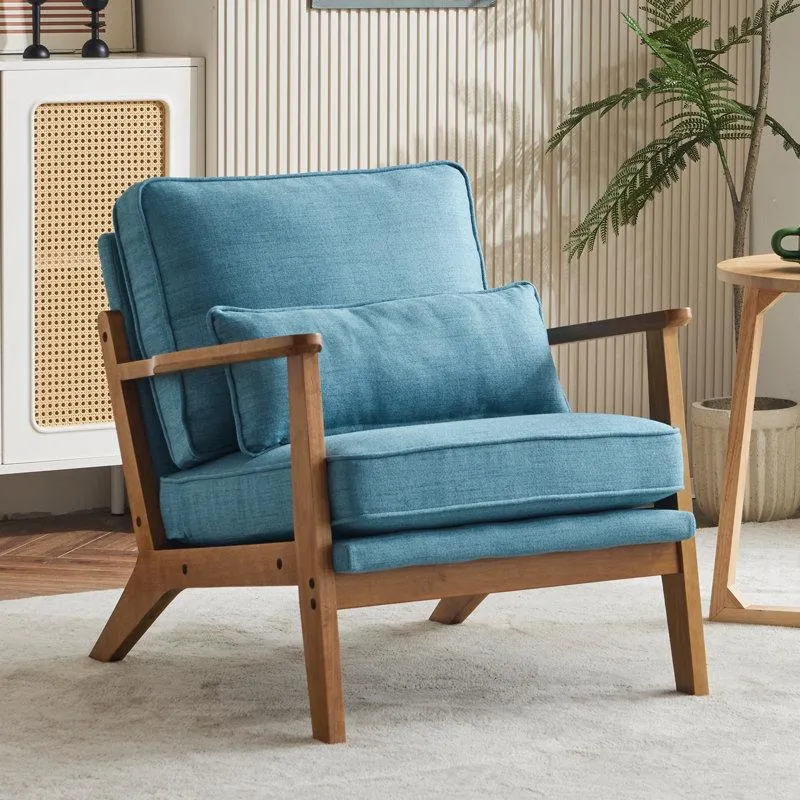 Lemley Upholstered Accent Chair With Wooden Legs And One Pillow